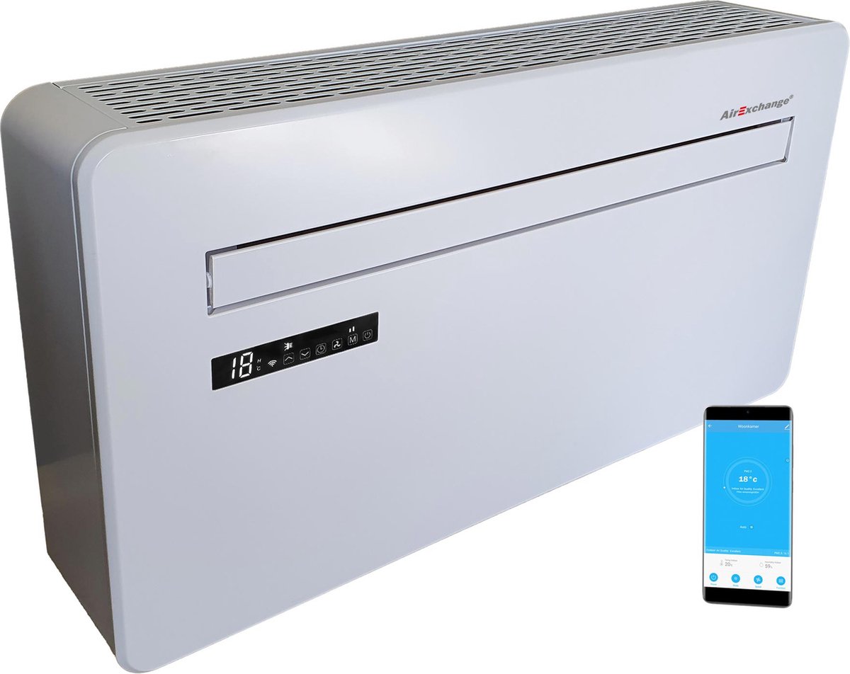 AirExchange Elements 12-R Monoblock Warmtepomp Airconditioning Wit | Energiezuinig koelen, verwarmen, ontvochtigen en reinigen | Zonder Buitenunit | 80m² (12.000btu)